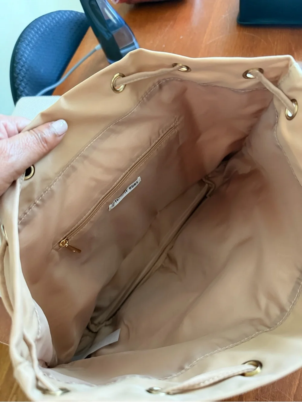 Year of Ours Blush Peach Faux Leather Backpack